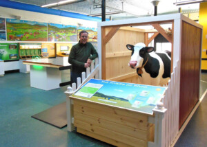 Green Mountain Power's Energy Innovation Center Cow Power exhibit featuring Electra, a life-sized animatronic talking Holstein.