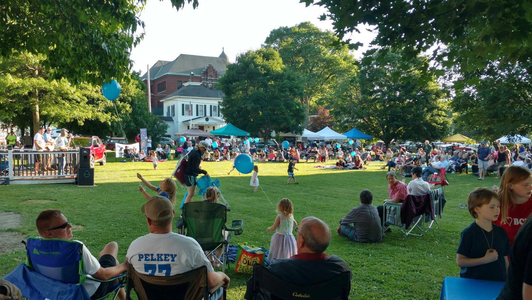 Band concert and farmers market at Currier Park in Barre, VT