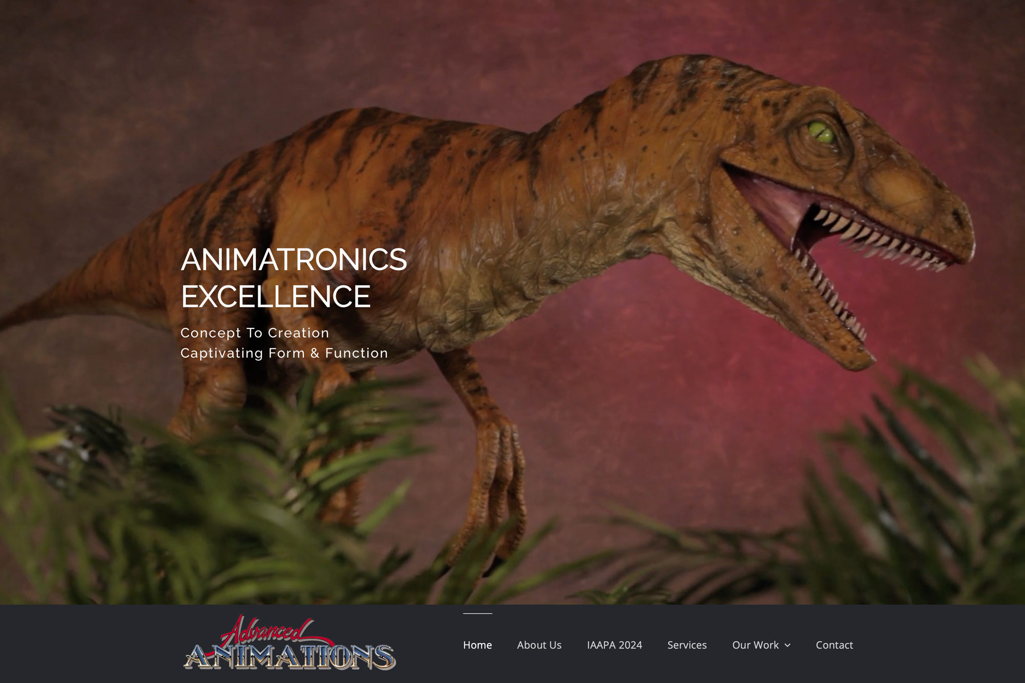 Advanced Animations home page with velociraptor film loop