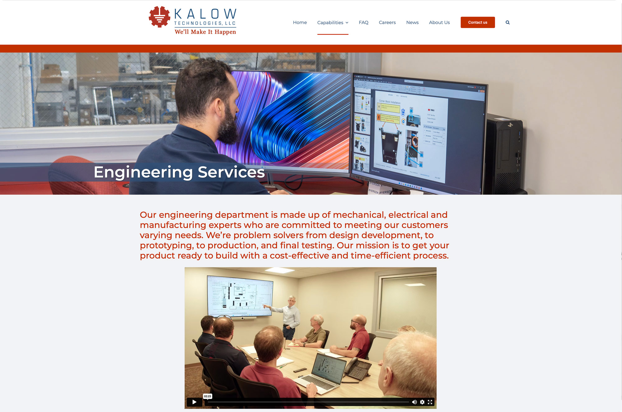 Engineering section of Kalow Technologies' website