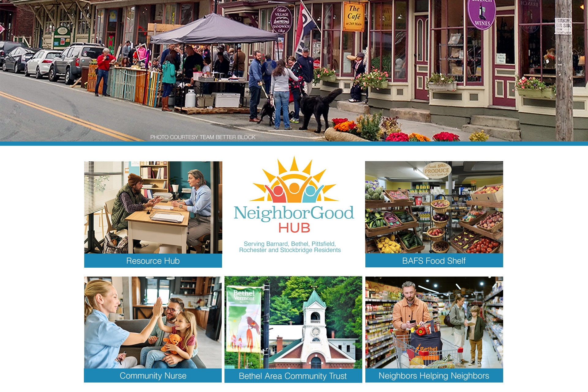 Website section designed and written for Bethel Area Food Shelf to promote NeighborGood Hub and the work of the Resiliency Task Force 